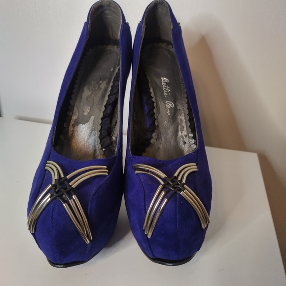 BETTIE PAGE Royal Blue Beaded Platform Pump size 11 - Picture 7 of 8